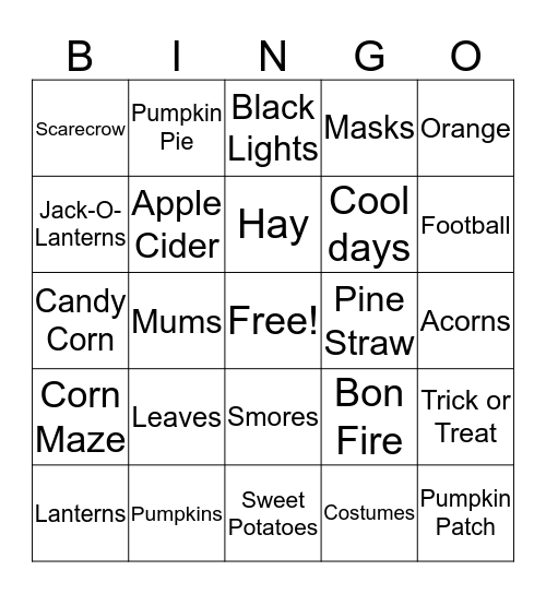 Fall Festival Bingo Card