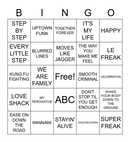 MICHAEL JACKSON RADIO Bingo Card