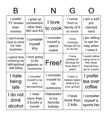 Get to Know You Bingo Card