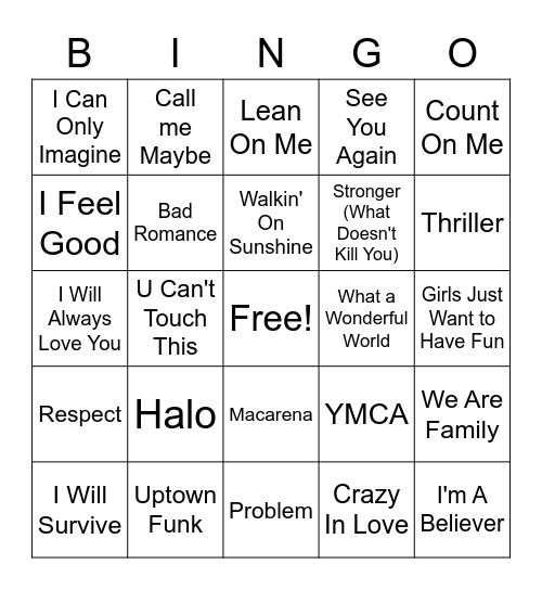 Music Bingo Card