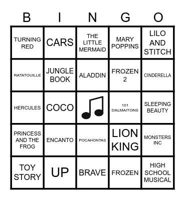 DISNEY/PIXAR BINGO Card