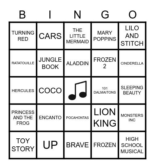 DISNEY/PIXAR BINGO Card