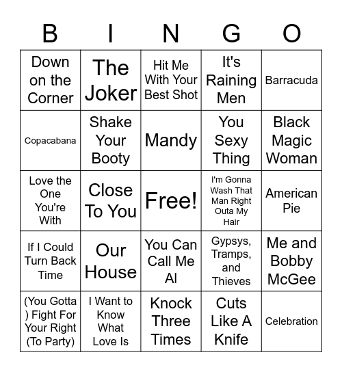 Music Bingo 1 Bingo Card