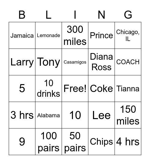 T & T Bling Bingo Card