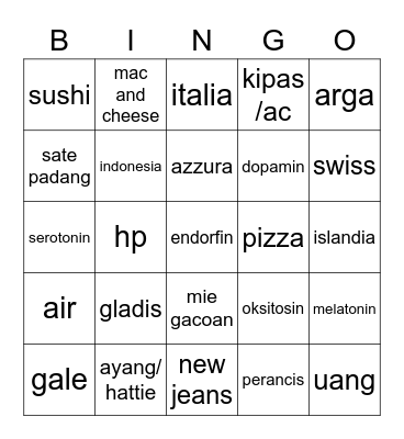 Hattie Ophelia Charlotte Bingo Card