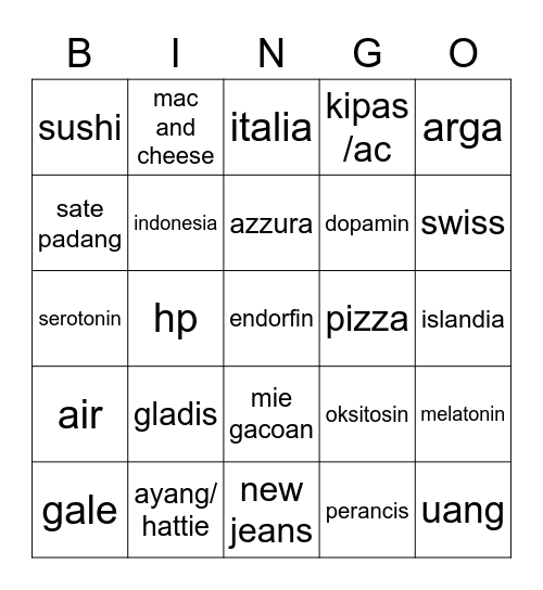 Hattie Ophelia Charlotte Bingo Card