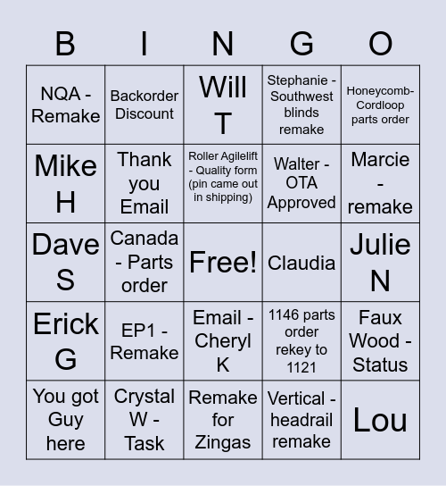 Weekly Bingo Card