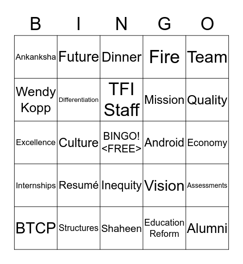 TFI Pune City Conference Bingo Card