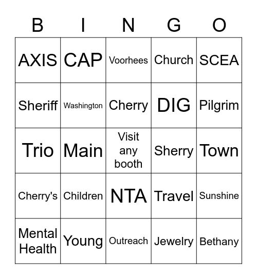 Visit the booths that match the hint Bingo Card