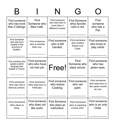 Find Someone Who Bingo Card