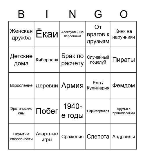 Жанры и метки фб Bingo Card