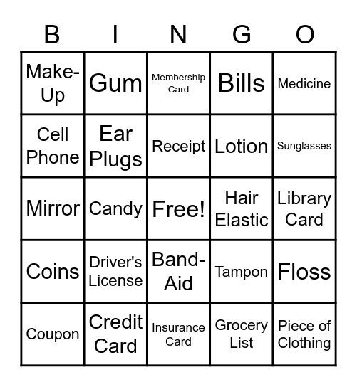 What's in your Purse? Bingo Card