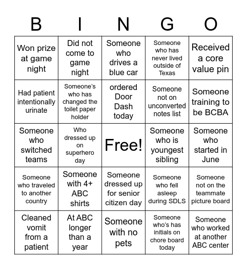 Untitled Bingo Card