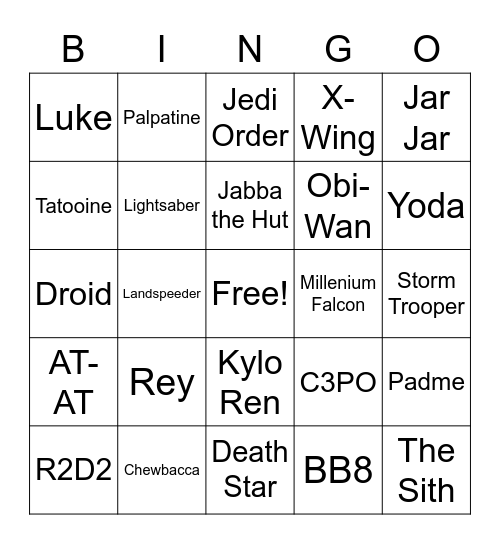 Star Wars Bingo Card