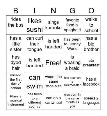 Find Someone Who Bingo Card