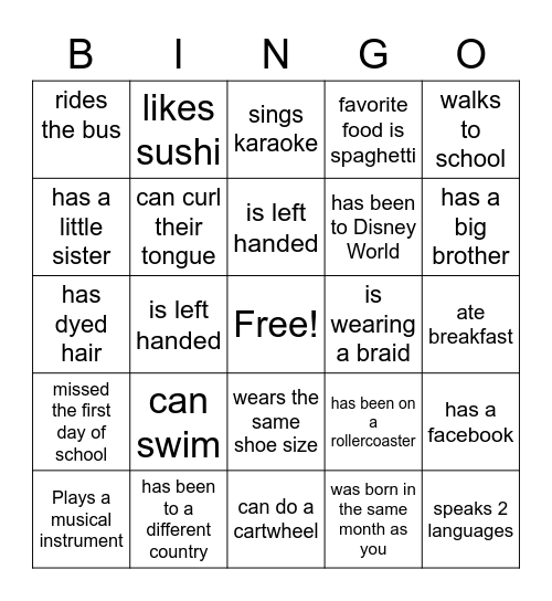 Find Someone Who Bingo Card