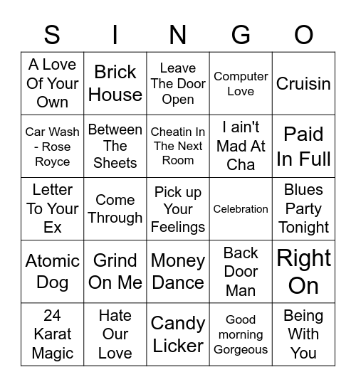R&B/HIP HOP/RAP Bingo Card