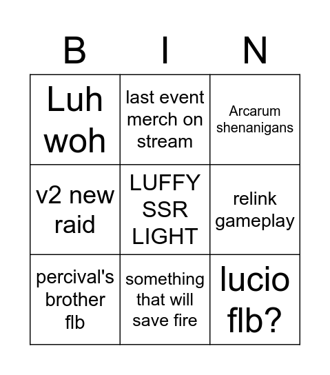 GBF stream bingo Card