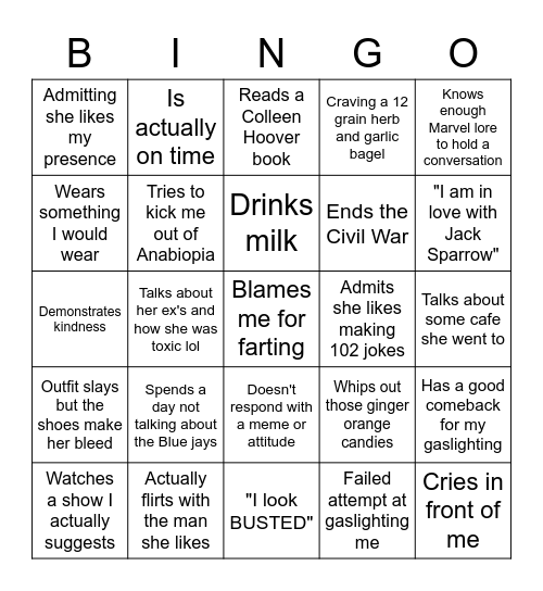 Julia's Bingo Card Bingo Card