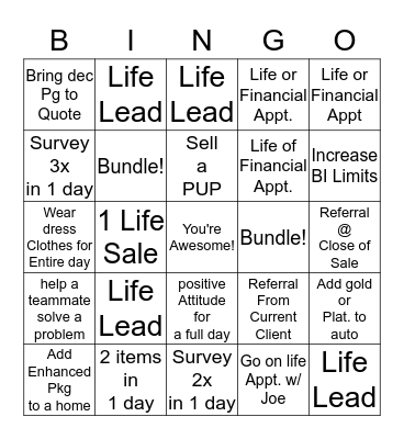 In order have a big awesome life, I must think big awesome thoughts.  Bingo Card