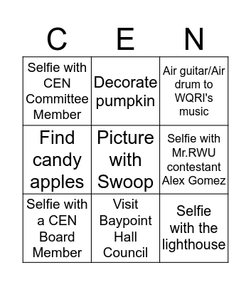 CEN Fall Harvest Contest Bingo Card