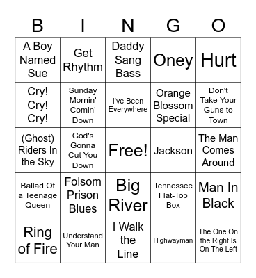 Johnny Cash Bingo Card