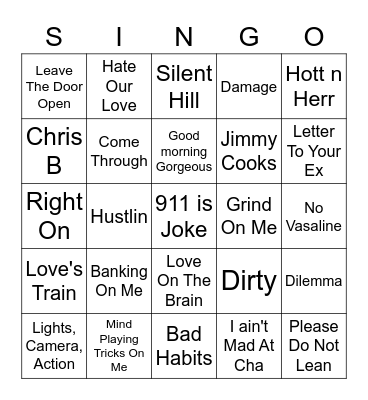 R&B/HIP HOP/RAP Bingo Card