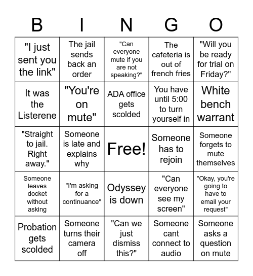 Work Bingo Card