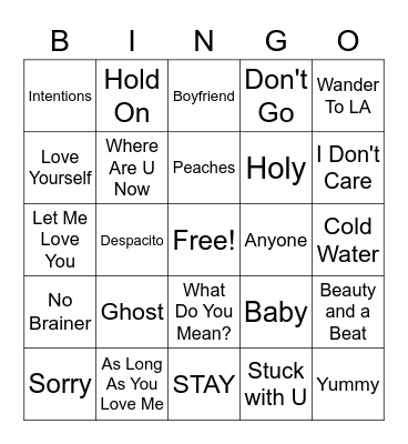 BIEBER Bingo Card