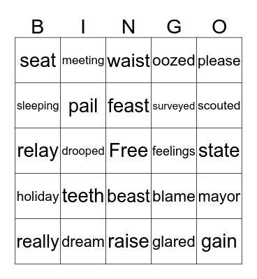 Spelling Word Bingo Card