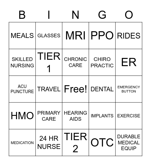 Medicare BINGO Card