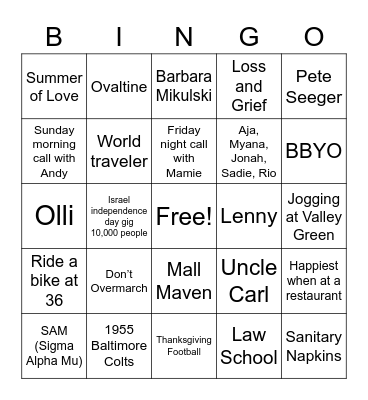 Happy 85th Birthday Marty!!! Bingo Card