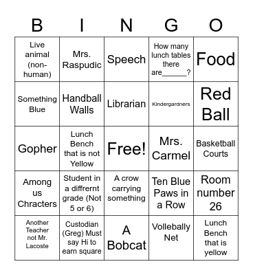 Walk about Bingo Card