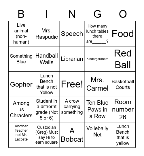 Walk about Bingo Card