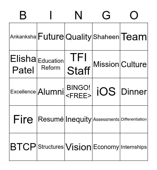 TFI Pune City Conference Bingo Card