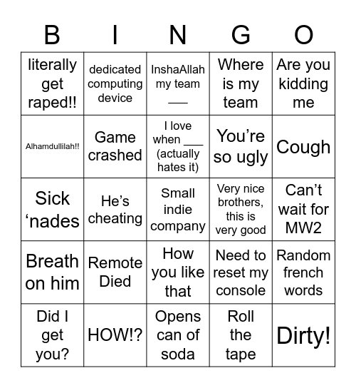 Halo Infinite Bingo Card