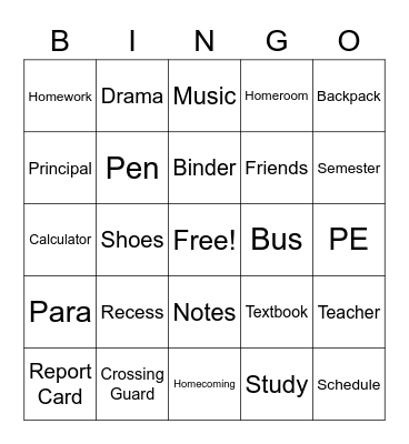 Back to School BINGO! Bingo Card