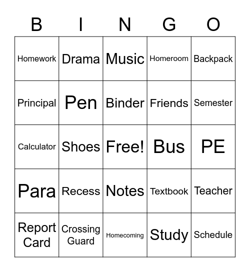 Back to School BINGO! Bingo Card