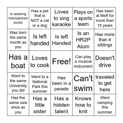 Find Someone Who Bingo Card