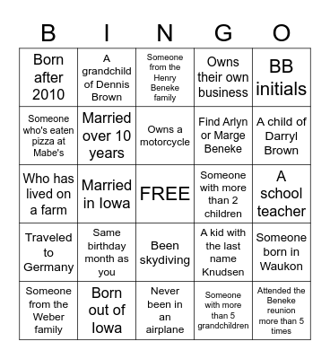 Beneke Bingo Card