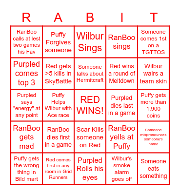 Red Rabbit MCC 24 Bingo Card