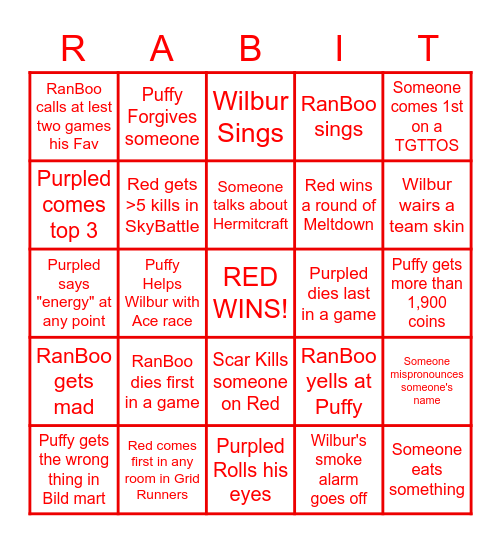 Red Rabbit MCC 24 Bingo Card