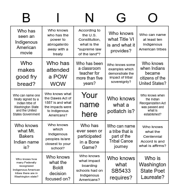 Since Time Immemorial Bingo Card