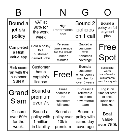 Untitled Bingo Card