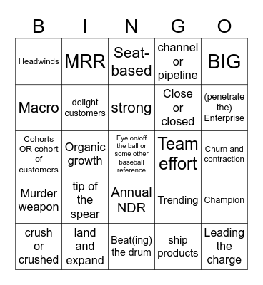McNealy Bingo Card