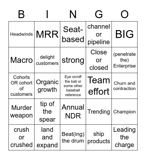 McNealy Bingo Card