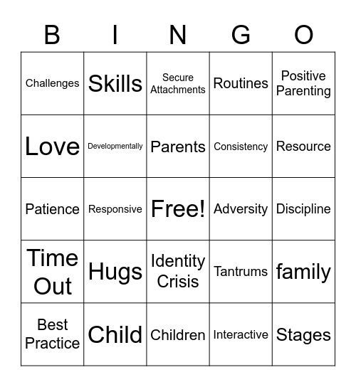 Parent Cafe Bingo Card