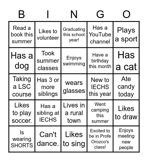 BACK TO SCHOOL BINGO Card