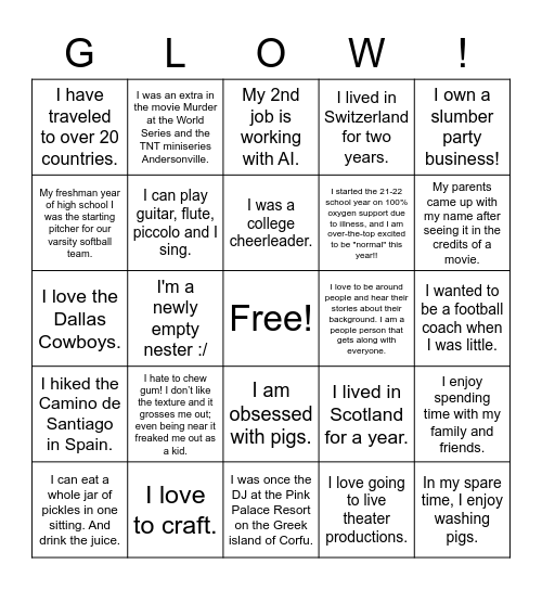 Staff Interesting Facts Bingo Card