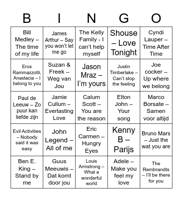 Wedding songs Swingo! Bingo Card